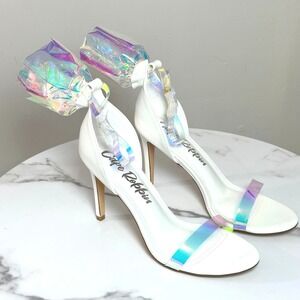 Cape Robbin Kath White Iridescent 3D Rose Detail Stiletto Heels Sandals 8.5
